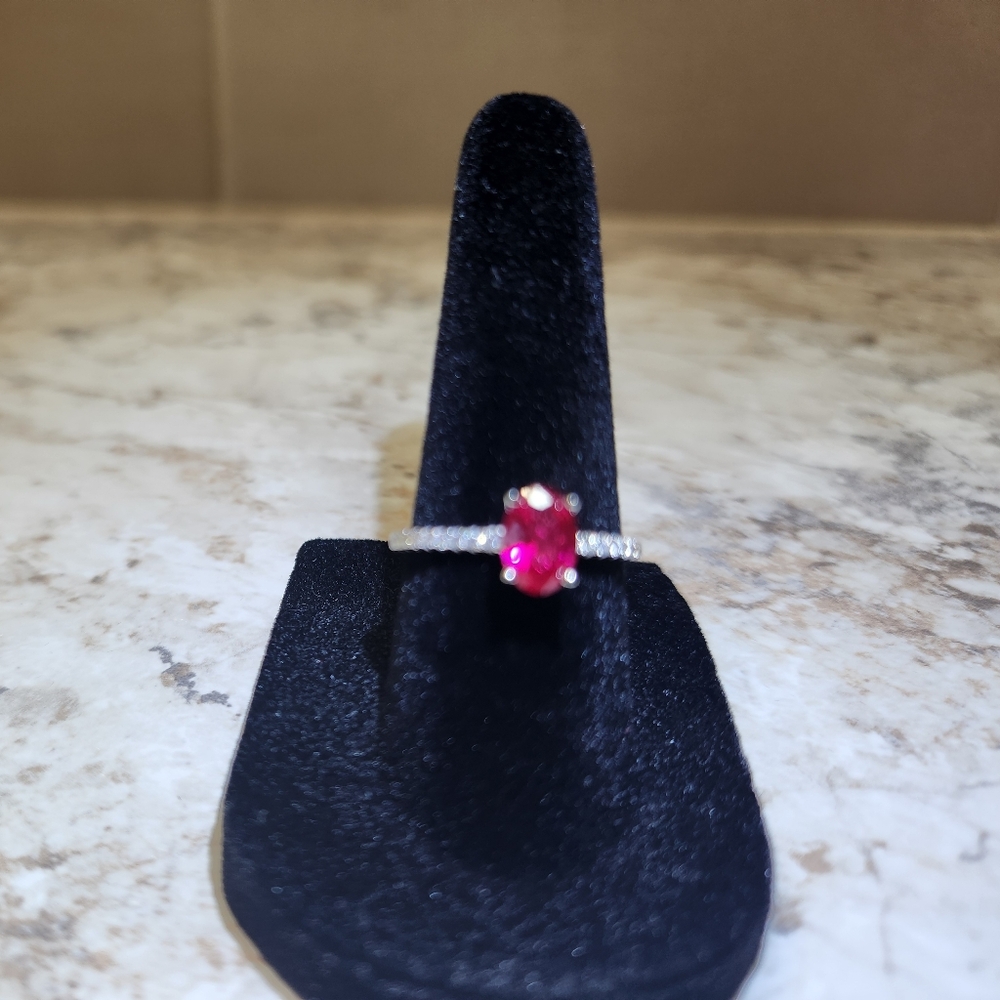 New 0.5 Carat Red "Pigeon Blood" Ruby With Diamonds 925 S.S Ring - Picture 8 of 8